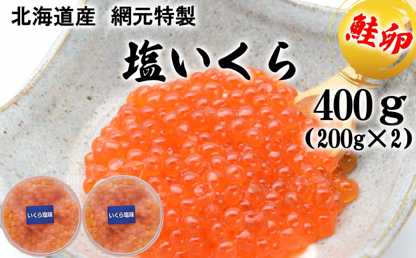 
北海道産 網元 特製 塩いくら 鮭卵 計 400g ( 200g × 2 ) いくら イクラ 塩漬け 鮭 サケ 魚卵
