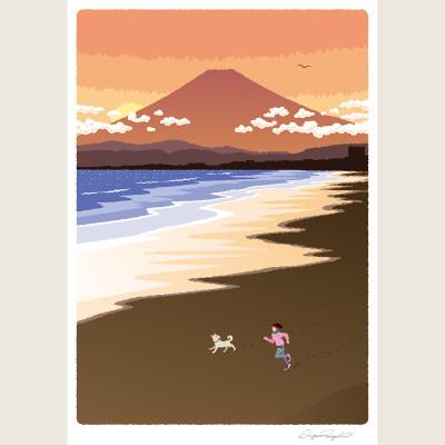 ふるさと納税 茅ヶ崎市 湘南・茅ヶ崎で描く、海を感じるイラストアート『ジークレーアートフレーム　SL-11』(大:四つ切) |  | 02