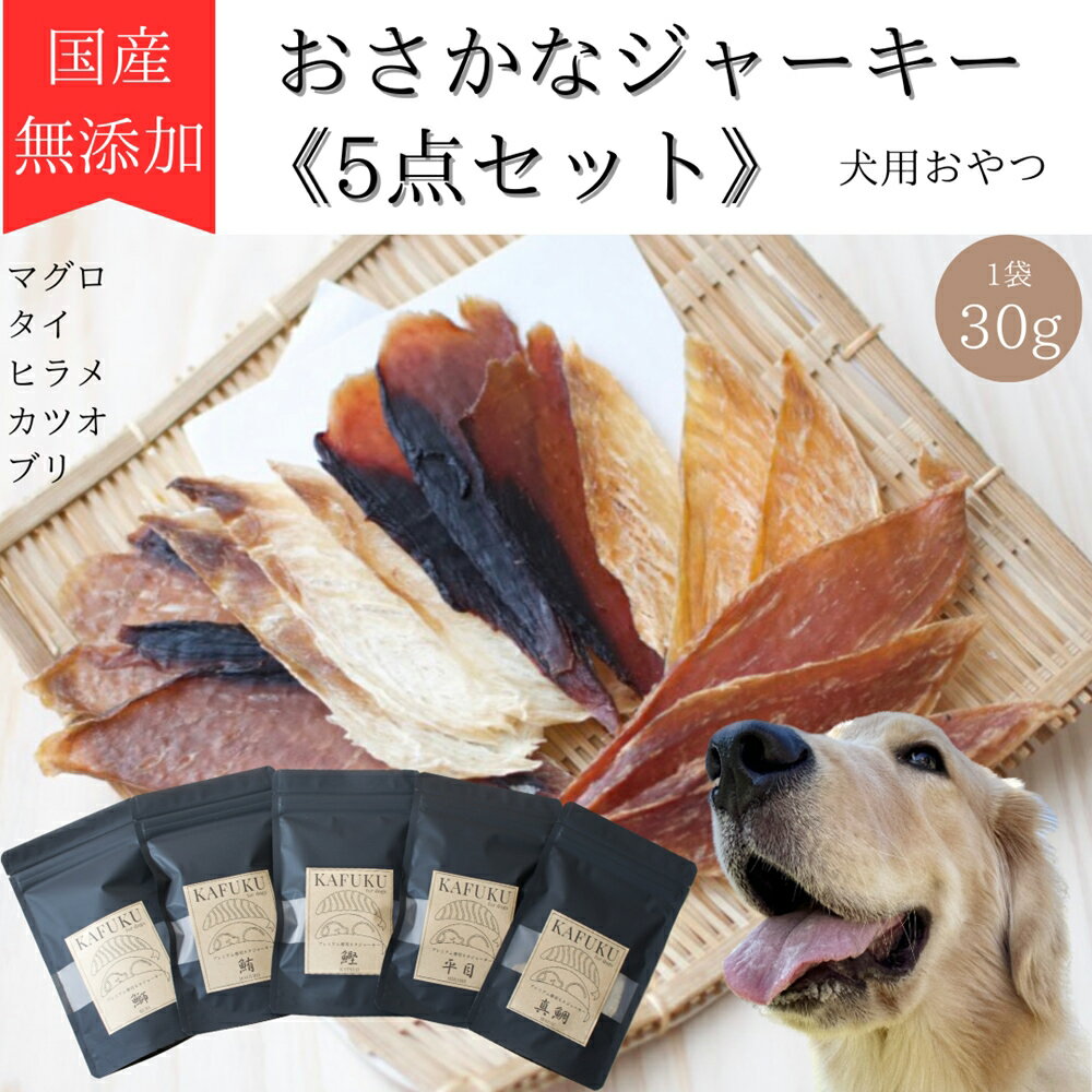 【ふるさと納税】犬用おやつ 国産無添加 おさかなジャーキー 30g入り×5点セット (マグロ、タイ、ヒラメ、カツオ、ブリ) プレミアム寿司ネタジャーキー｜ペット用品 愛犬用 犬用 ドッグフード ペットフード おさかな 魚 無添加 安心 安全 国産 おやつ ジャーキー [0592]