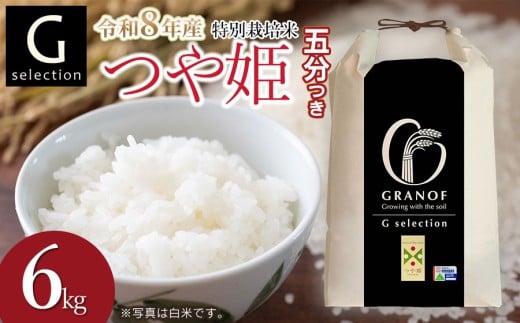 【令和8年産先行予約】 特別栽培米 Gセレクション つや姫 6kg(6kg×1袋) 【五分づき】 山形県鶴岡市産　株式会社グラノフ