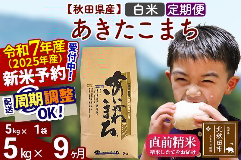 
            ※令和7年産 新米予約※《定期便9ヶ月》秋田県産 あきたこまち 5kg【白米】(5kg小分け袋) 2025年産 お届け周期調整可能 隔月に調整OK お米 藤岡農産
          
