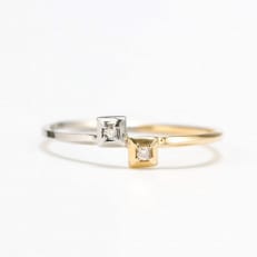 K18/Pt900　BLOCKデザイン　コンビカラー　プチダイヤ　リング　GD-6045 #15