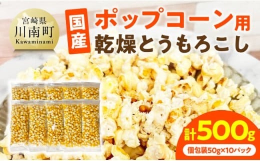 国産ポップコーン用（乾燥とうもろこし）　500g（個包装50g×10パック） 【 数量限定 期間限定 宮崎県産 ポップコーン 】[C07109]