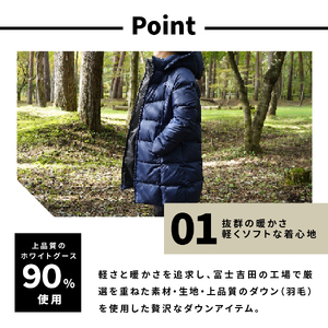 ダウン 高品質 ダウンコート 900フィルパワー レディース 日本製 Mind 超軽量 羽毛 Sサイズ ネイビー ダウンコート