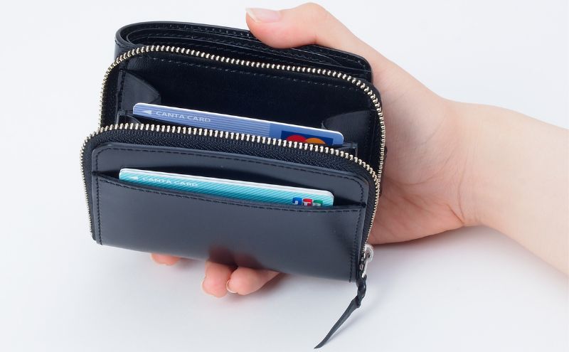 ファスナー付二つ折り財布(ブラスコット黒) いたがき 名入れ有