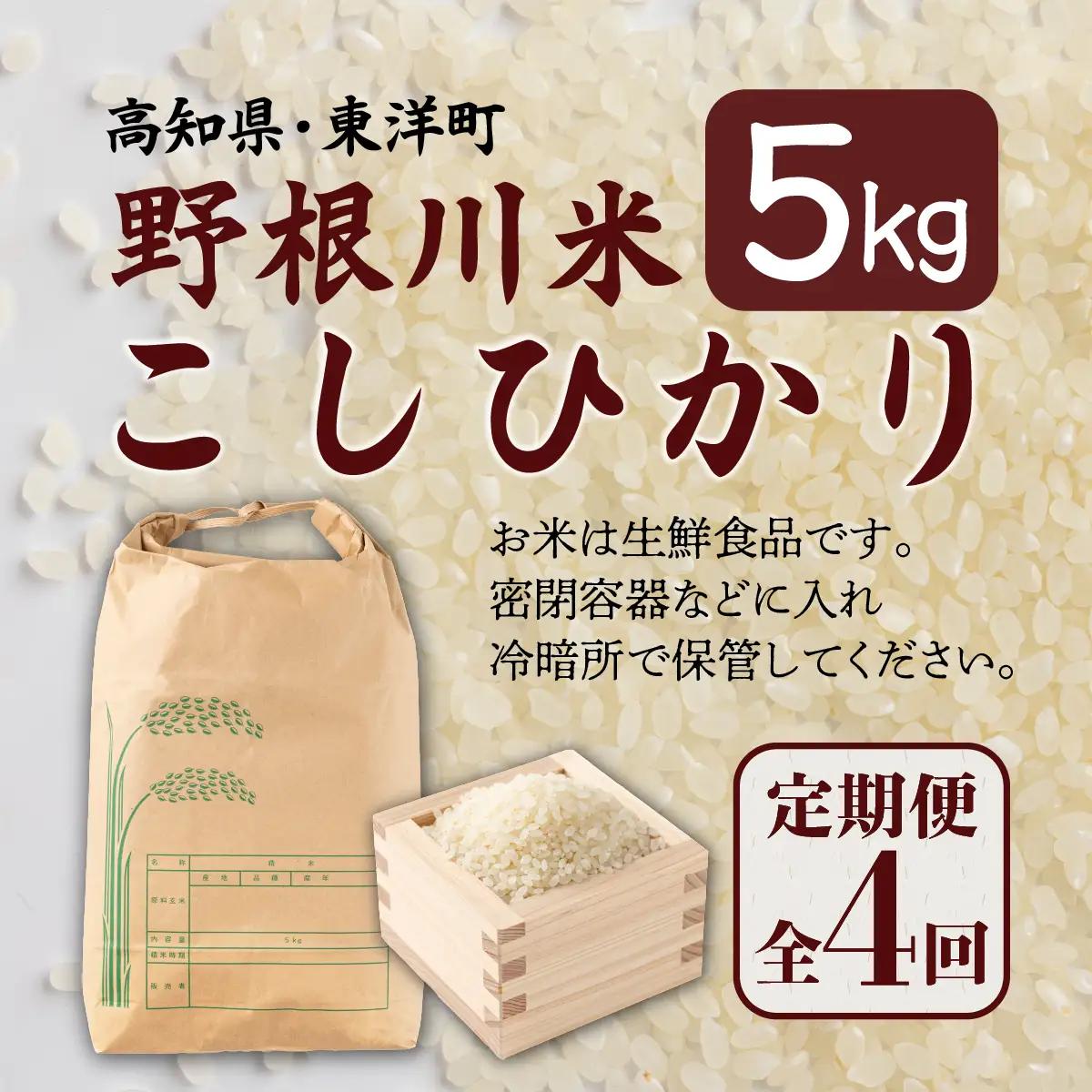 ＜定期便全4回＞令和8年産 野根川米5kg こしひかり 米 国産 コメ