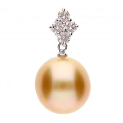 ふるさと納税 神戸市 【星彩】ゴールデンパール(南洋真珠) ダイヤモンド K18 ホワイトゴールド ペンダントトップ