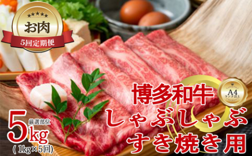 【お肉定期便】【厳選部位】【しゃぶしゃぶすき焼き用】大容量！博多和牛サーロイン5回定期便（1kg×5回）計5kg[G0101T5]