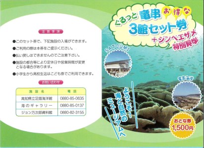 水族館・資料館・展示館　ぐるっと竜串　お得な3館入場券セット（大人１名用）【R00107】