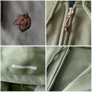 「イノシシ派」ジップアップスウェットパーカー/オリーブ/男女兼用Mサイズ【1671521】