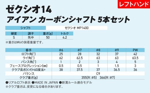 ゼクシオ 14 アイアン レフトハンドモデル カーボンシャフト 5本セット【S】《2025年モデル》_IE-C705-S _(都城市)ダンロップ ゼクシオ 14シリーズ 2025年モデル アイアン M
