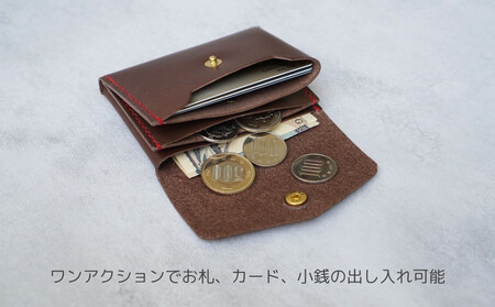 【革工房Rim】3ポケット ミニ財布 〈赤×ベージュ糸〉| 革財布 全6色展開 コンパクト財布 ハンドメイド財布 レザー財布 本革財布