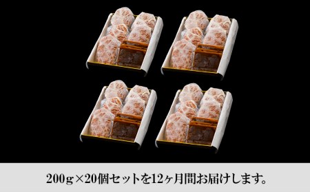 定期便12カ月 お楽しみ 白老牛 ジューシー ハンバーグ セット 20個 網脂 特製ソース 手造り 手ごね BY058