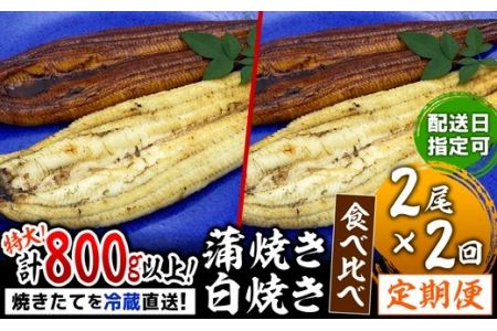 ＜定期便2回＞ うなぎ 蒲焼き 白焼き 食べ比べセット 計800g (200g×各1尾×2回)