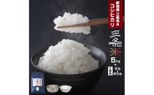 新潟県三条市産 コシヒカリ 三条米 5kg ボウル・ザルセット 令和7年産 新生活 一人暮らし 【014S066】