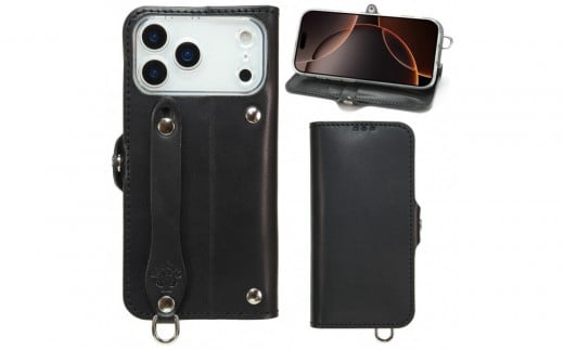 EFGS iPhone 17ProMax 手帳型 ケース 栃木ブラック 【左開き】 TPU スタンド カード入れ ベルト付き 栃木レザー 本革 リッキーズ