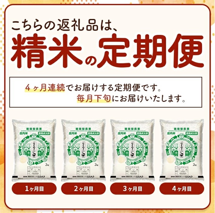 SD0220　【4回定期便】令和7年産 ［精米］はえぬき　2kg×4回(計8kg)
