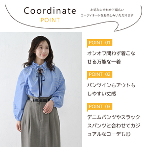 【THE INDUSTRY WORKS】リボンフリルネックブラウス（ブルー×グリーン）・1着　TIW-W037（66-26-BLGR） レディース ブラウス