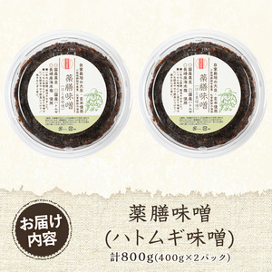 《数量限定》薬膳味噌(ハトムギ味噌)(計800g・400g×2パック) 味噌 麦味噌 自家栽培 ハトムギ 玄米麹 ハトムギ麹 麦麹 麹 こうじ 玄米 大豆 黒大豆 みそ汁 味噌汁 化学肥料不使用 農薬