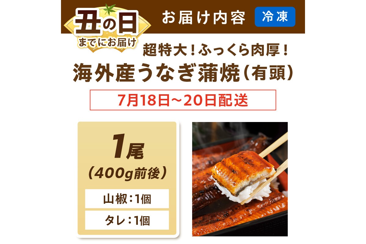 【7月18～20日配送】超特大！ふっくら肉厚！うなぎ蒲焼 1尾 400g前後　YK00402_01