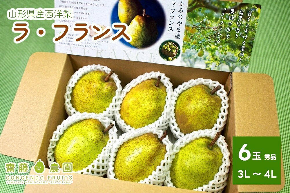 【ふるさと納税】 西洋梨 ( ラ・フランス ) 6玉 秀品 3L～4L サイズ 洋なし 果物 フルーツ 産地直送 山形 お取り寄せ 送料無料 山形県 上山市 0037-2606