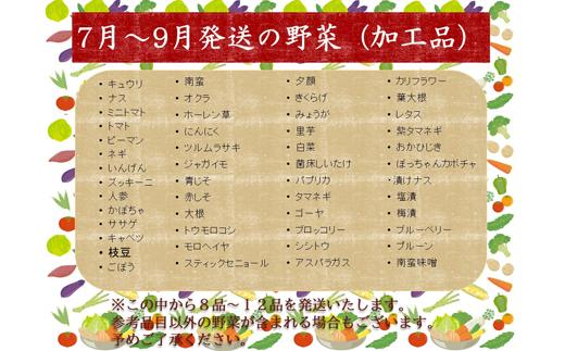 ７月～９月発送予定の野菜です（参考品目以外の野菜が含まれる場合もあります）