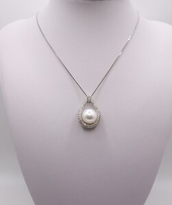 1947 【真珠科学研究所オーロラフェニックス鑑別書付】Pt 南洋白蝶真珠真珠　11.0㎜up　ダイヤモンド0.65ct　ペンダントネックレス