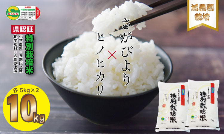 令和6年度産  食べ比べ「減農薬米」さがびより・ひのひかり（5㎏×各1袋）しもむら農園　送料無料 合計10キロ 農薬半分以下 一等米 精米 白米 ブランド米 お米 白飯 人気 ランキング 高評価