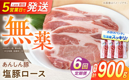 【6回定期便】《金賞受賞》 塩豚ロース 900g 計5.4kg 豚肉 小分け 薄切り ロース 白川町 / 藤井ファーム[AWAF055]