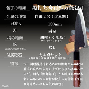 【万能包丁15cm砥石セット】黒打ち舟行包丁