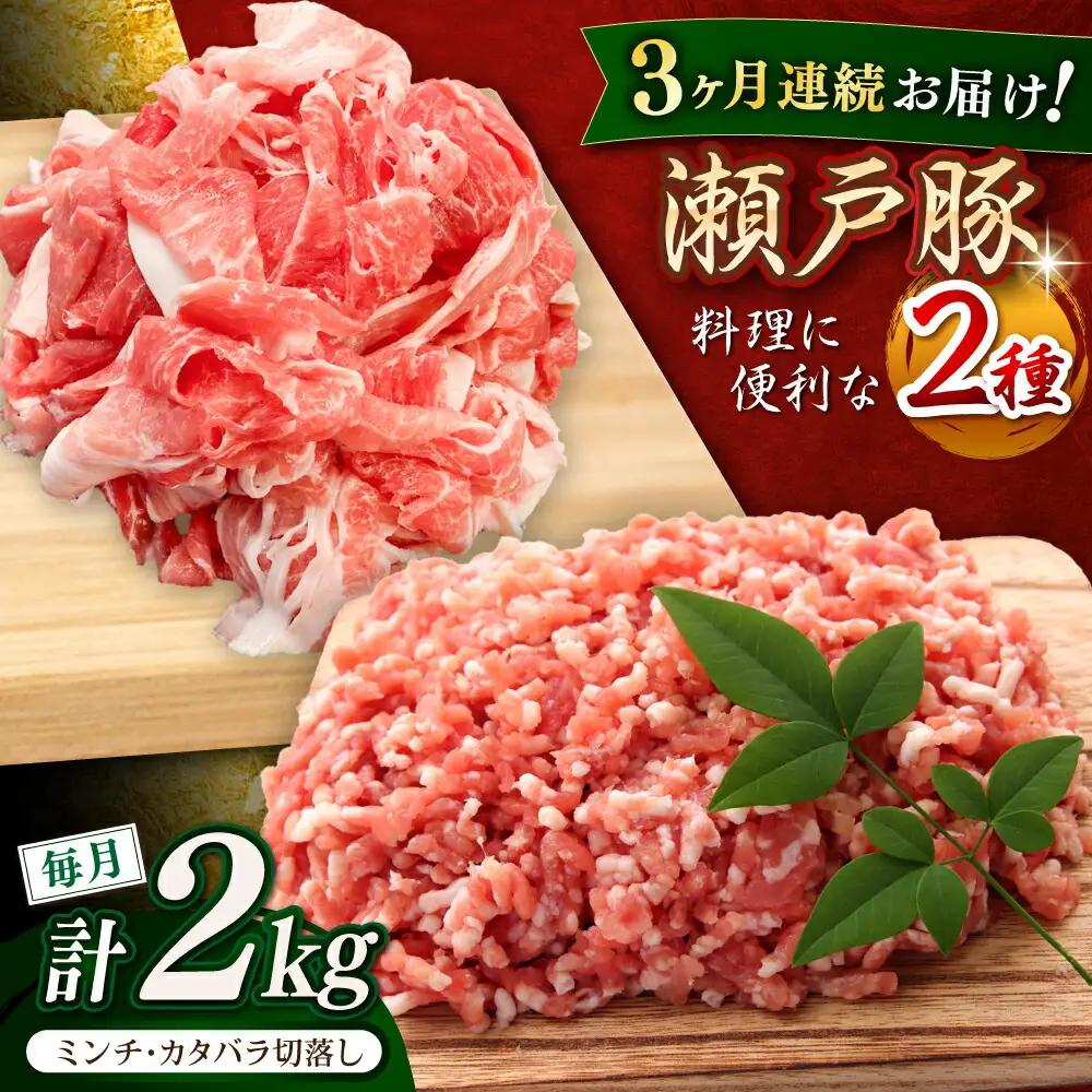 【全3回定期便】瀬戸豚2種セット計2kg / 豚肉 ミンチ 切り落とし [BBBQ189] 豚肉定期便