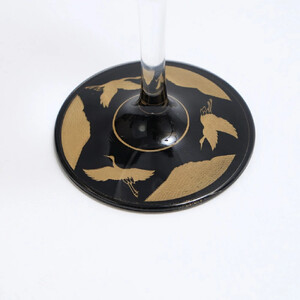 みよし漆器本舗 紀州塗り ぬりもん de Verre ワイングラス 蒔絵 万葉鶴 ペアセット 黒 白 300ml