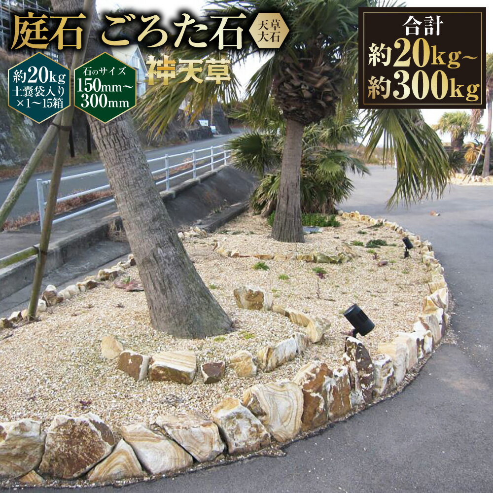 【ふるさと納税】＜選べる容量＞ 庭石 ごろた石 天草大石 （150mm～300mm） （約20kg （1箱） ／ 約60kg （約20kg × 3箱 ） ／ 約100kg （約20kg × 5箱） ／ 約300kg （約20kg × 15箱） ） ／ 庭 石 しま模様 天然石 ゴロタ ブラウン 天草石 熊本県 上天草市 送料無料