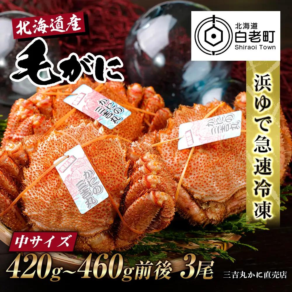 【中サイズ】北海道産 冷凍ボイル毛ガニ (420g-460g前後)3尾 AS082