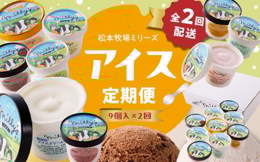 松本牧場アイス定期便（9個入り×2回） 〜本格ジェラート＆シャーベット〜 ／ 氷菓子 自然豊か 松本牧場 搾りたて 新鮮なミルク 玄海町産素材使用 いちご みかん チョコチップ 本格ジェラート シャーベット アイスクリーム