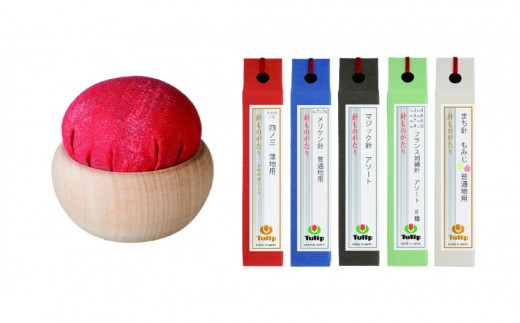 針、針やまセット「針ものがたり 5種・針やま　赤紅(睦月)」 広島 針 裁縫  手芸 人気  きぬ針 メリケン針 マジック針 フランス刺繍針 まち針 らくらく糸通し もみじ おすすめ ギフト プレゼント 1月