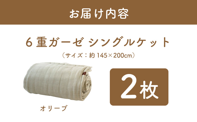 【スピード発送】“癒しのとろふわ”泉州南部織-toronto-／6重ガーゼシングルケット 2枚（オリーブ） G2917