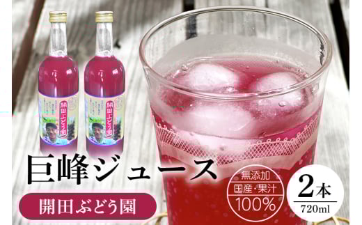 巨峰ジュース ぶどう ジュース 720ml×2本 巨峰 ぶどうジュース 葡萄 ドリンク セット （開田ぶどう園） グレープ グレープジュース ストレート 果汁100％ フルーツ 果物 くだもの 原液 国産 飲料 清涼飲料 健康 家族向け 茨城県 石岡市 (A01-016)