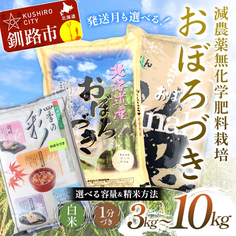 【ふるさと納税】【選べる容量・種類・発送月】 農薬9割減 ・ 化学肥料不使用おぼろづき（3kg／5kg／10kg） 白米 1分づき 北海道産 米 コメ こめ お米 白米 玄米 F4F-7474var