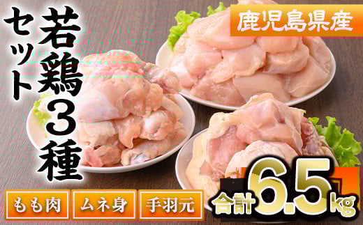 鹿児島県産若鶏3種セット(合計6.5kg) 若鶏 切身 冷凍【株式会社羽根】 A573-v01