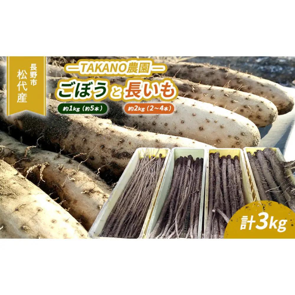 高野農園　長野市松代産 TAKANO農園　ごぼう（約1kg）【約5本】と長いも（約2kg）【2～4本】計3kg 野菜 根菜 長野県産 ネバネバ シャキシャキ とろろご飯 具材 食材 国産 |長芋 長芋