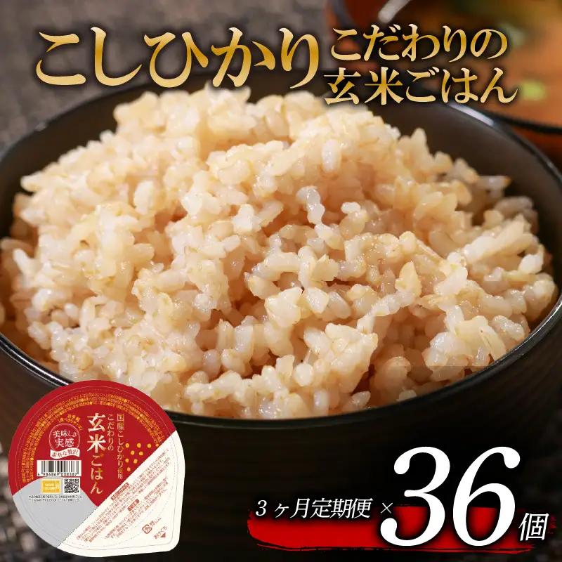 【パックご飯】 定期便3回 玄米 国産こしひかり 無添加一分づき 120g 計36個 パックご飯