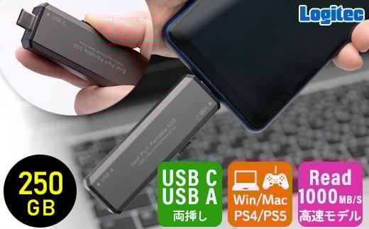 【020-48】ロジテック USB-A/C対応 外付けSSD 250GB LMD-SPCH025UAC
