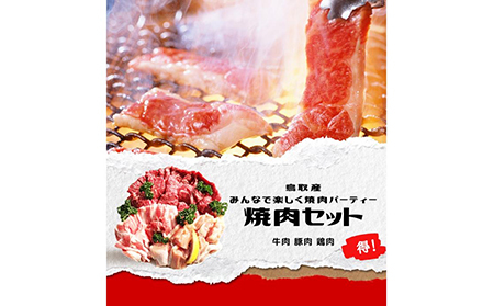 鳥取県産 焼肉セット 1kg(３?5人前) 牛肉 豚肉 鶏肉 焼き肉 バーベキュー BBQ ファミリーセット_T2600251