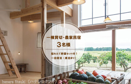 AB1 一棟貸切農家民宿(3名様）採れたて野菜セット付！！「hanare 6tsuki(ハナレロクツキ）一泊宿泊(素泊まり）