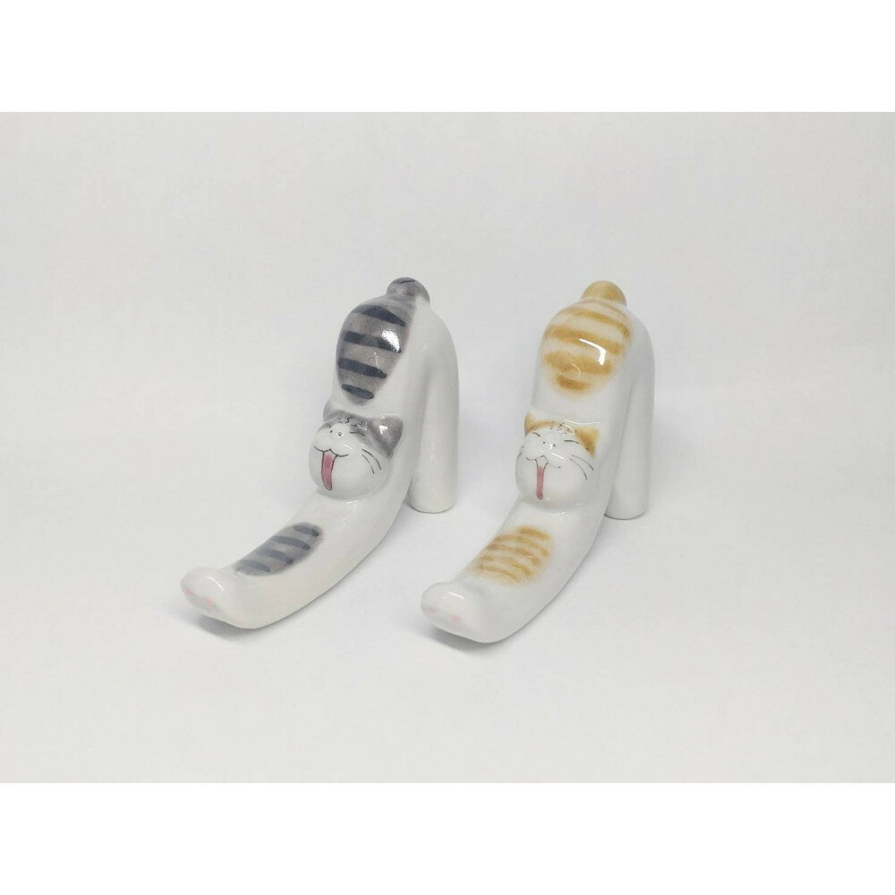 【ふるさと納税】ペア箸置 のび猫 茶トラ・サバトラ 九谷焼 | 食器 日用品 雑貨 手作り 人気 おすすめ 送料無料