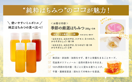 千葉県産「季節の厳選はちみつ」200gボトル×5本【ランダムにセレクト】 X017