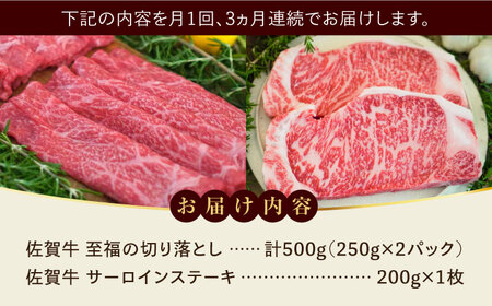 【全3回定期便】佐賀牛 至福の切り落としとサーロインステーキ食べ比べ 計2.1kg / ブランド牛 和牛 黒毛和牛 小分け / 佐賀県 / 有限会社佐賀セントラル牧場 [41ASAA233]