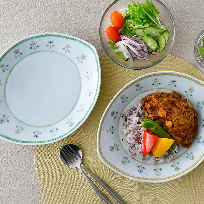 【波佐見焼】はなごよみ ヤシの実型皿 プレート お皿 グリーン・黄色 ペアセット 食器 皿 【藍水】 [GB36]  波佐見焼