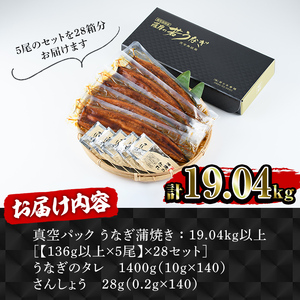 【土用の丑の日対応7/7入金まで】鹿児島県産うなぎ蒲焼き140尾セット 2469